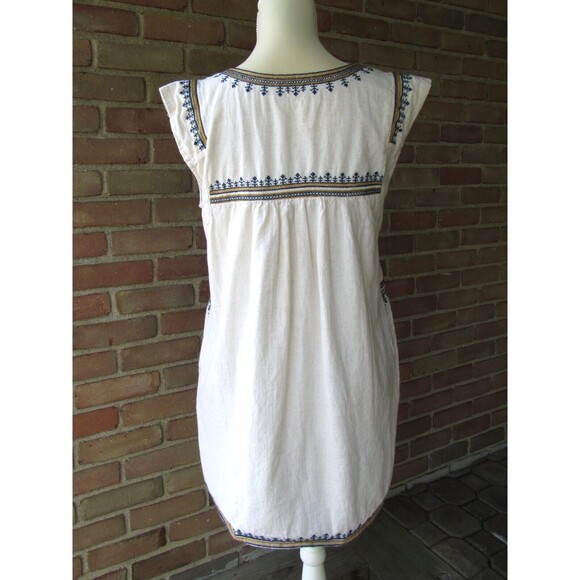 World Market Women S/M Cotton Linen Tunic Mini Dress Embroidered Boho Chic Ivory - Picture 6 of 11